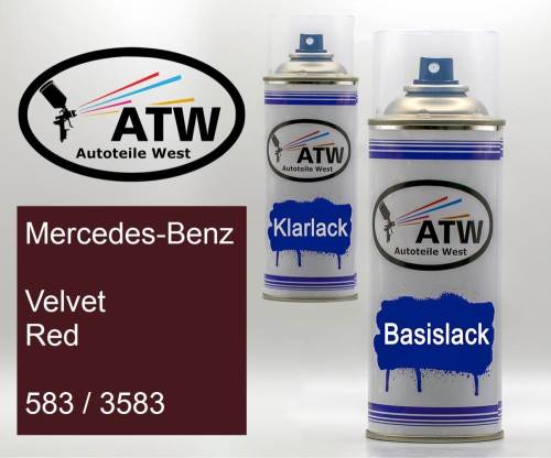 Mercedes-Benz, Velvet Red, 583 / 3583: 400ml Sprühdose + 400ml Klarlack - Set, von ATW Autoteile West.